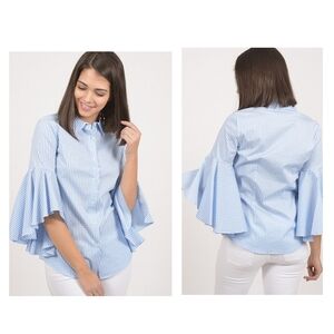Sara Roka Gingham Trumpet Sleeve Shirt Size S (42)